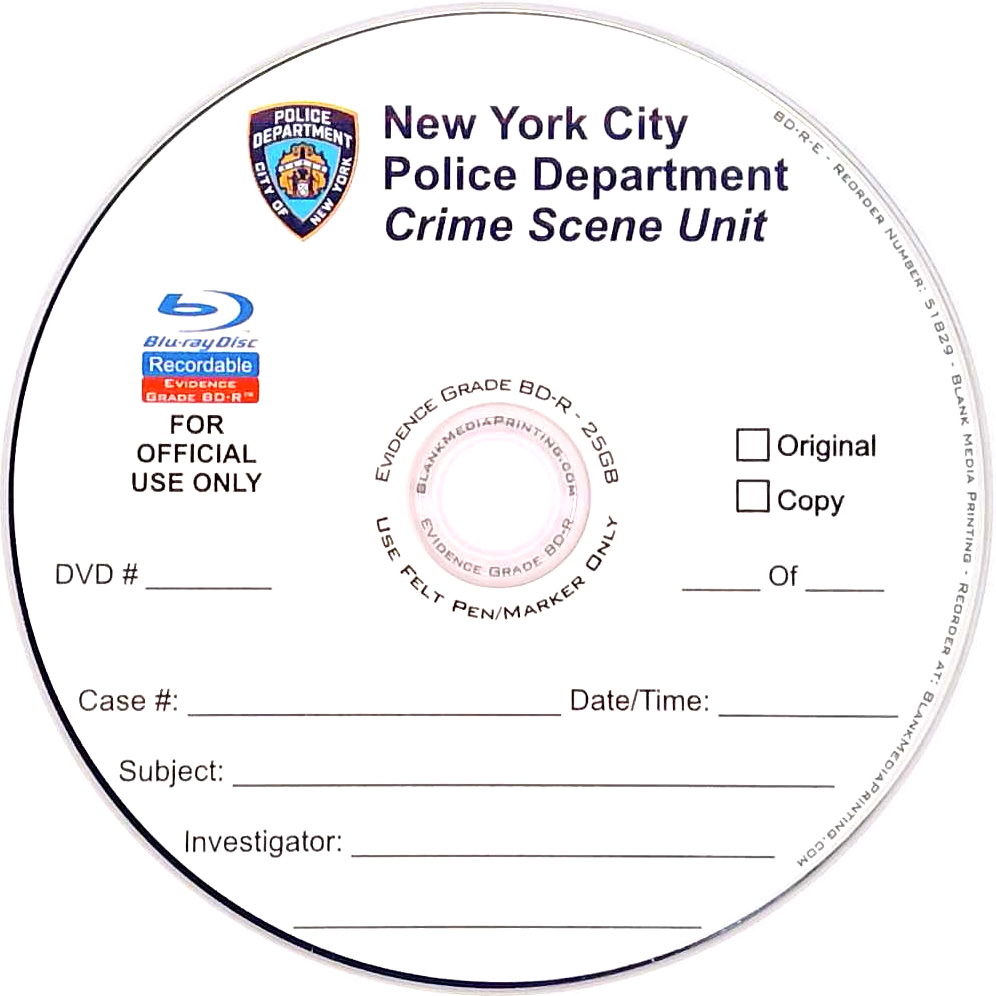 NYPD - Evidence Grade BD-R™ Actual Printed Disc NYPD - Evidence Grade BD-R™