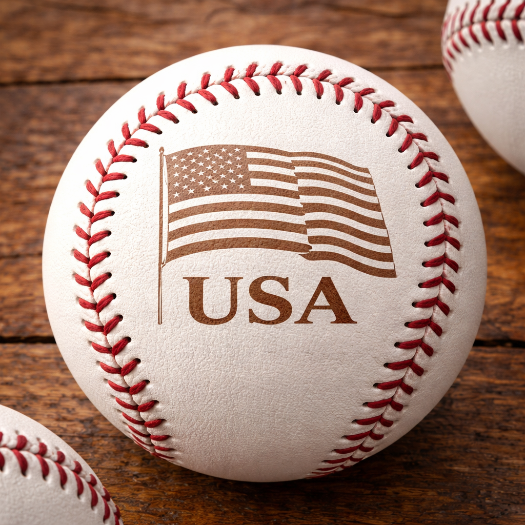 Laser Engraved Baseball with USA Flag Laser Engraved Baseball with USA Flag